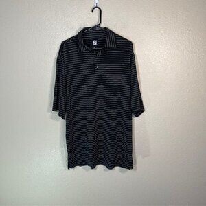 FootJoy Golf Shirt Mens Large Polo Black White Striped Athletic Stretch FJ